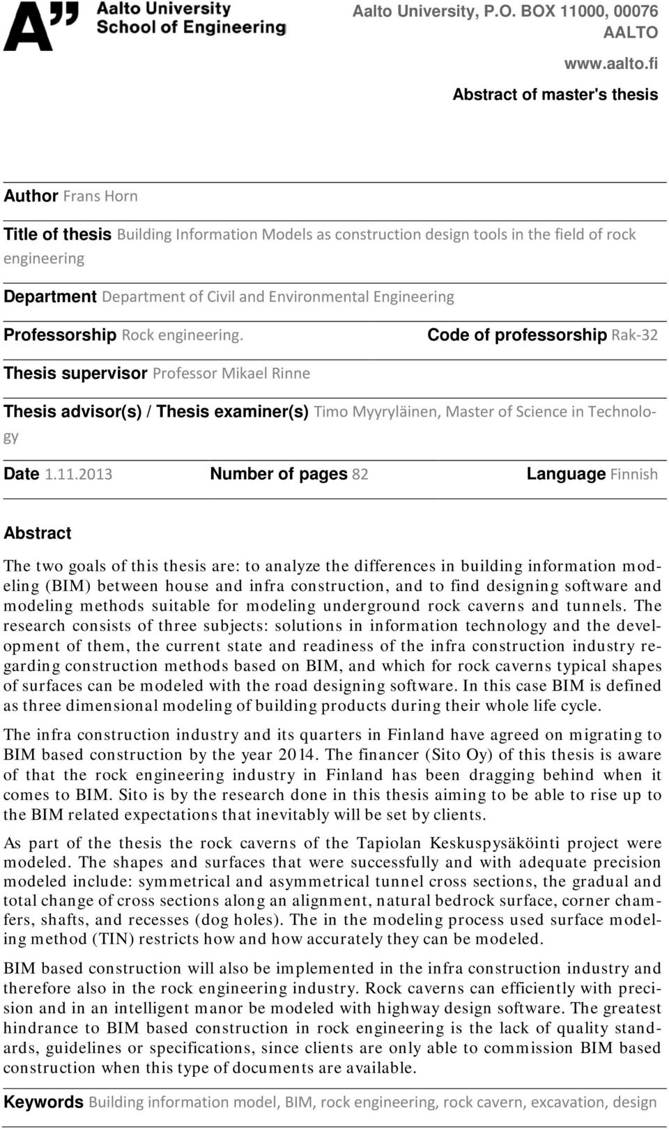 Environmental Engineering Professorship Rock engineering.