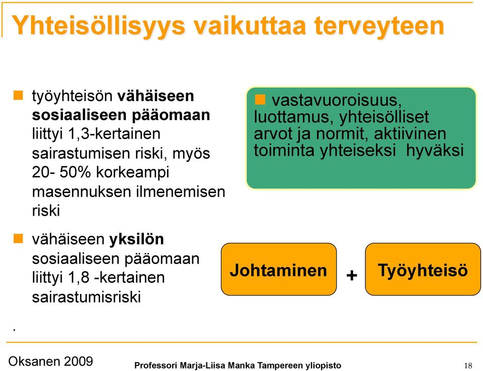 yhteisölliset arvot ja normit, aktiivinen toiminta yhteiseksi hyväksi n vähäiseen yksilön sosiaaliseen pääomaan