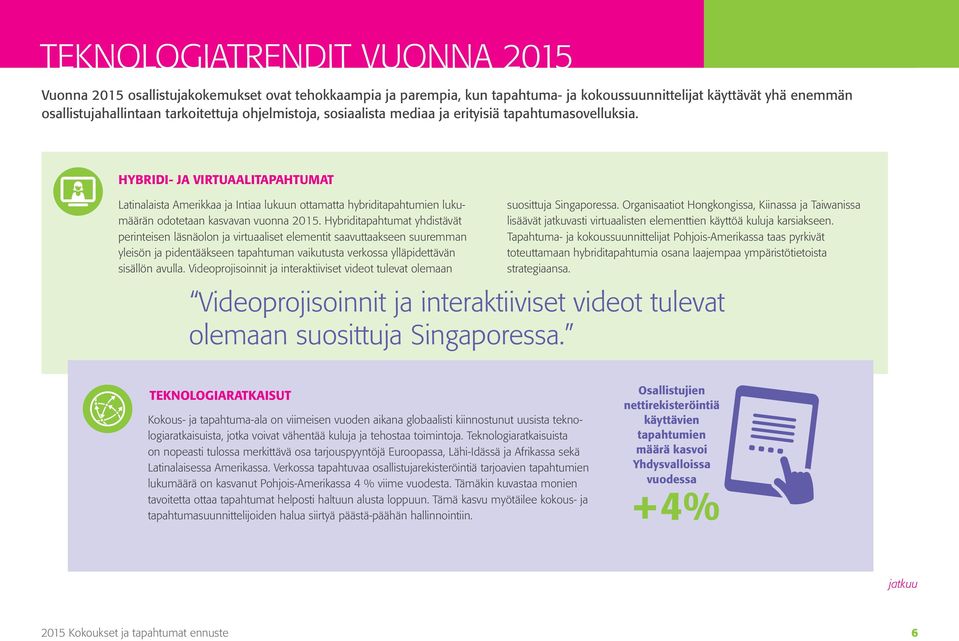 HYBRIDI- JA VIRTUAALITAPAHTUMAT Latinalaista Amerikkaa ja Intiaa lukuun ottamatta hybriditapahtumien lukumäärän odotetaan kasvavan vuonna 2015.