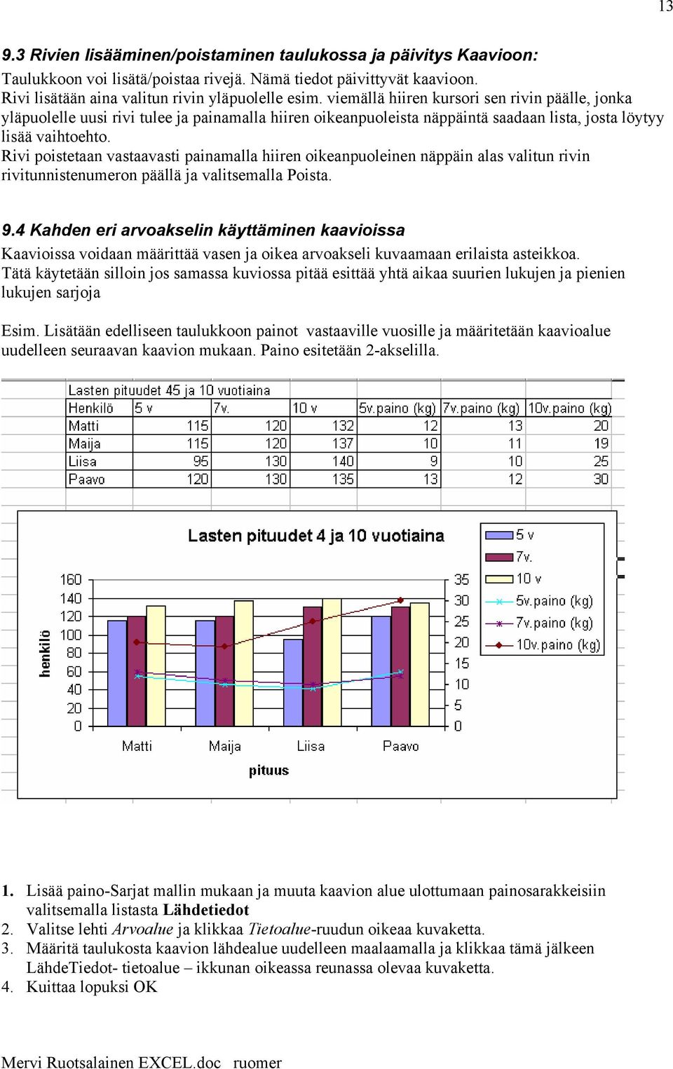 Rivi poistetaan vastaavasti painamalla hiiren oikeanpuoleinen näppäin alas valitun rivin rivitunnistenumeron päällä ja valitsemalla Poista. 9.