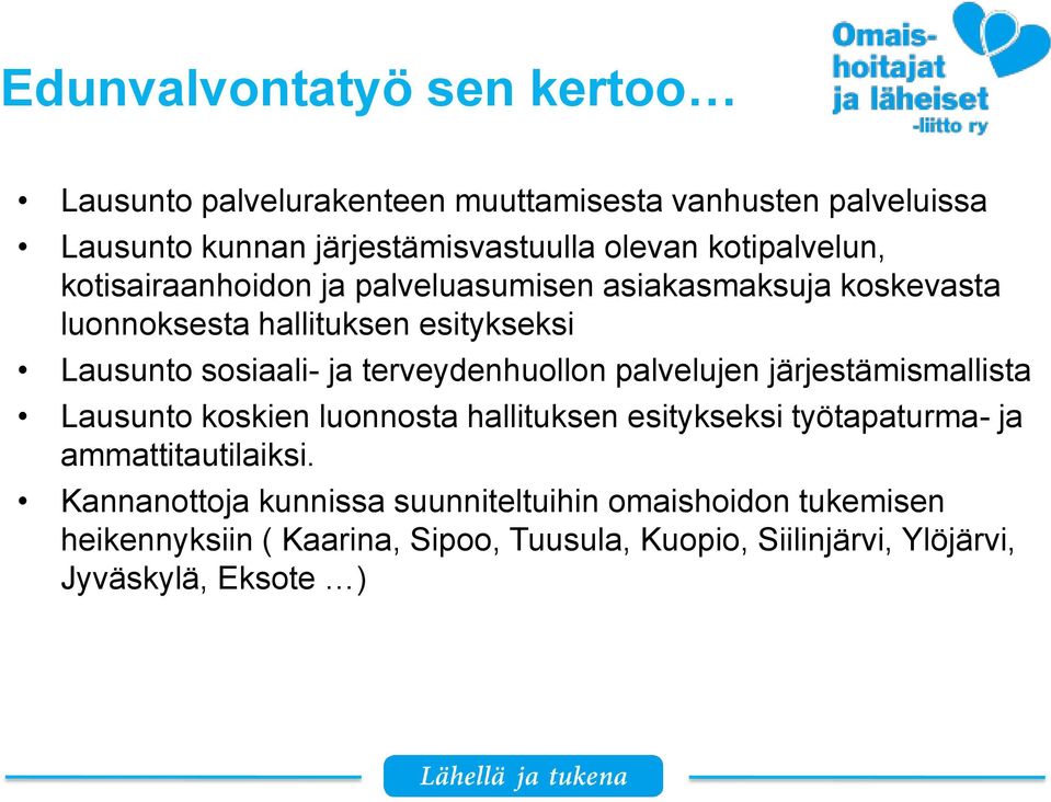 terveydenhuollon palvelujen järjestämismallista Lausunto koskien luonnosta hallituksen esitykseksi työtapaturma- ja ammattitautilaiksi.