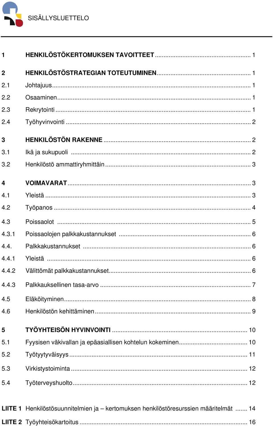 .. 6 4.4. Palkkakustannukset... 6 4.4.1 Yleistä... 6 4.4.2 Välittömät palkkakustannukset... 6 4.4.3 Palkkauksellinen tasa-arvo... 7 4.5 Eläköityminen... 8 4.6 Henkilöstön kehittäminen.