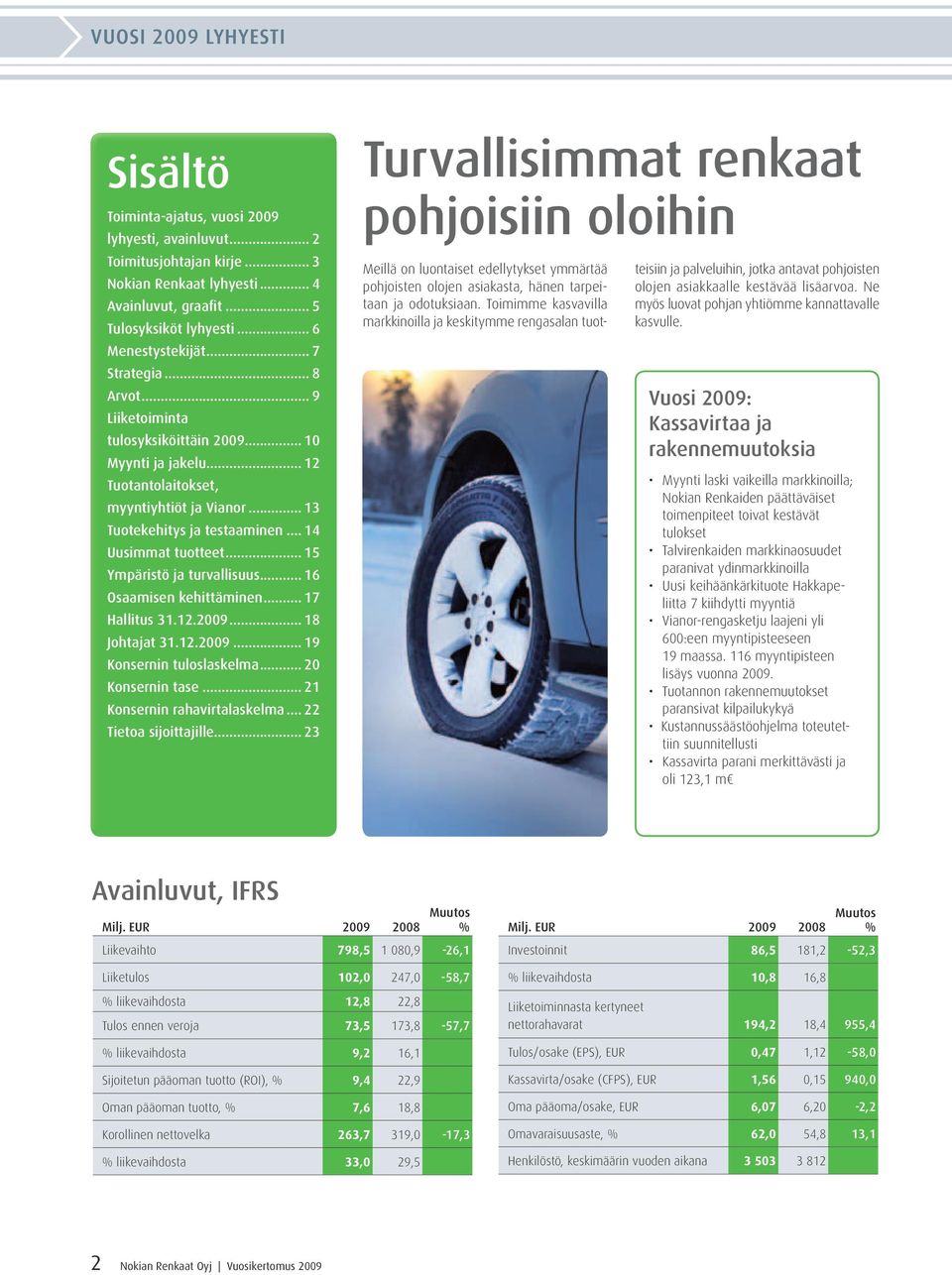 .. 14 Uusimmat tuotteet... 15 Ympäristö ja turvallisuus... 16 Osaamisen kehittäminen... 17 Hallitus 31.12.2009... 18 Johtajat 31.12.2009... 19 Konsernin tuloslaskelma... 20 Konsernin tase.