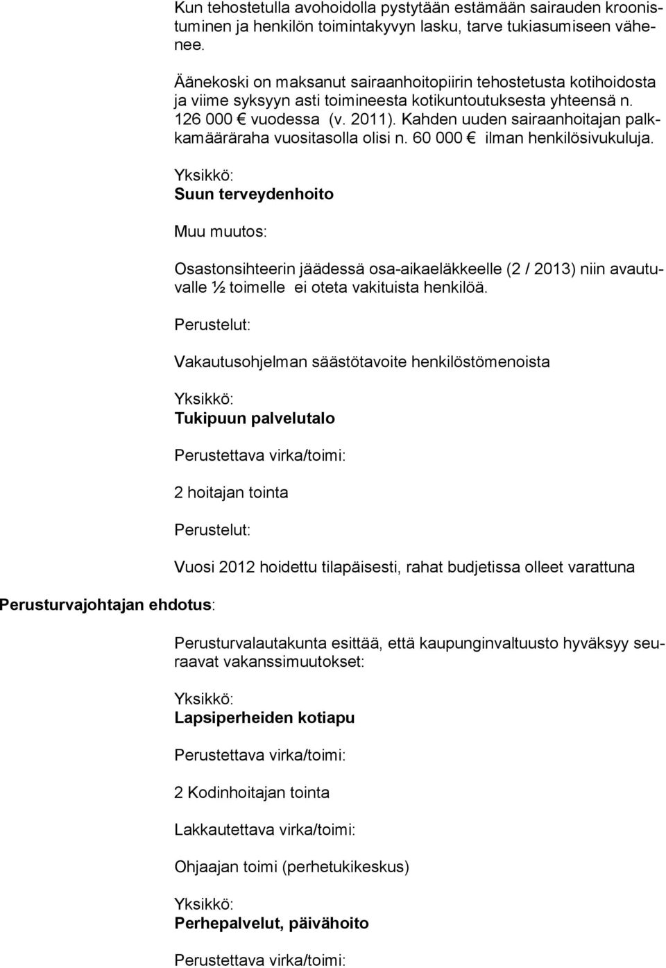 Kahden uuden sairaanhoitajan palkka mää rä ra ha vuo si ta solla olisi n. 60 000 il man henkilösivukuluja.