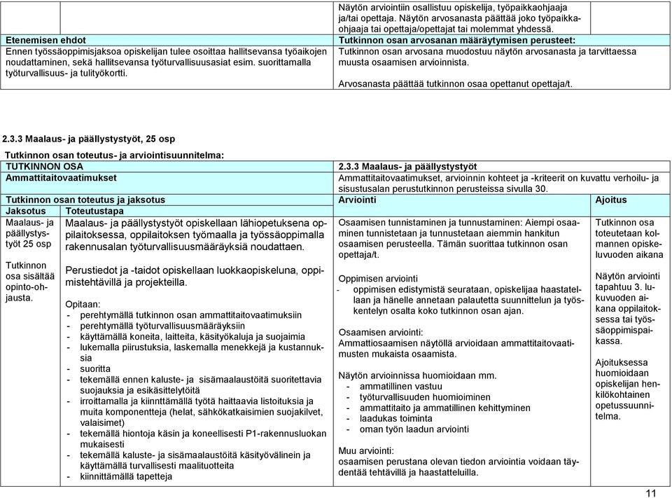 Tutkinnon osan arvosanan määräytymisen perusteet: Tutkinnon osan arvosana muodostuu näytön arvosanasta ja tarvittaessa muusta osaamisen arvioinnista.