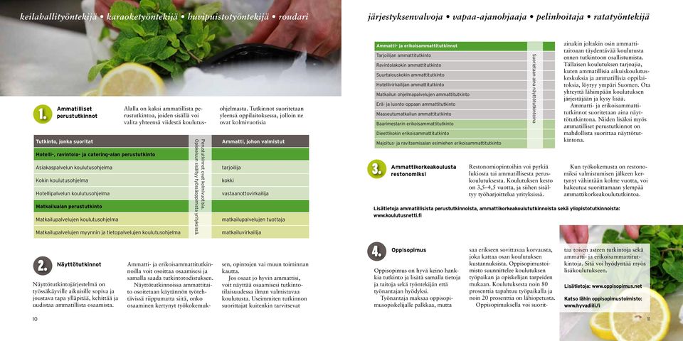 Matkailualan perustutkinto Matkailupalvelujen koulutusohjelma Alalla on kaksi ammatillista perus tutkintoa, joiden sisällä voi va li ta yhteensä viidestä koulutus- Matkailupalvelujen myynnin ja