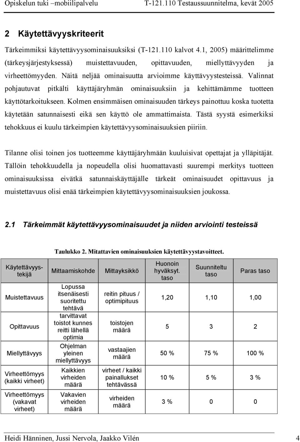 Kolmen ensimmäisen ominaisuuden tärkeys painottuu koska tuotetta käytetään satunnaisesti eikä sen käyttö ole ammattimaista.