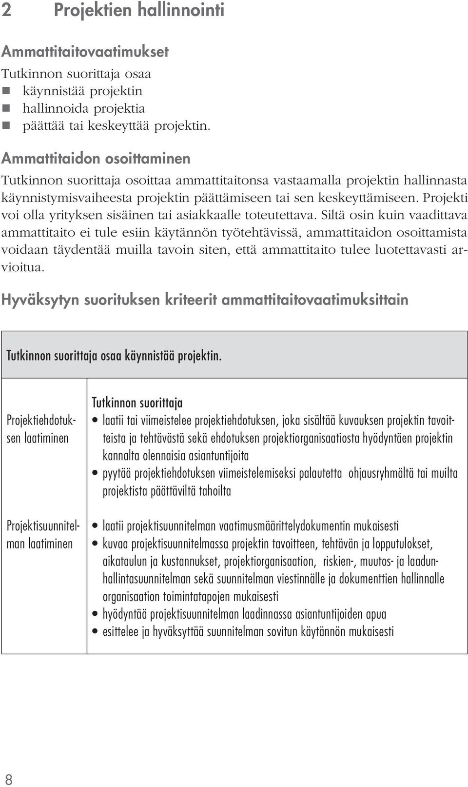 osoittaa ammattitaitonsa vastaamalla projektin hallinnasta käynnistymisvaiheesta projektin päättämiseen tai sen keskeyttämiseen. Projekti voi olla yrityksen sisäinen tai asiakkaalle toteutettava.