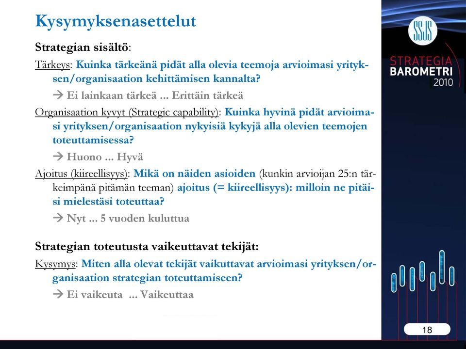 .. Hyvä Ajoitus (kiireellisyys): Mikä on näiden asioiden (kunkin arvioijan 25:n tärkeimpänä pitämän teeman) ajoitus (= kiireellisyys): milloin ne pitäisi mielestäsi toteuttaa? Nyt.