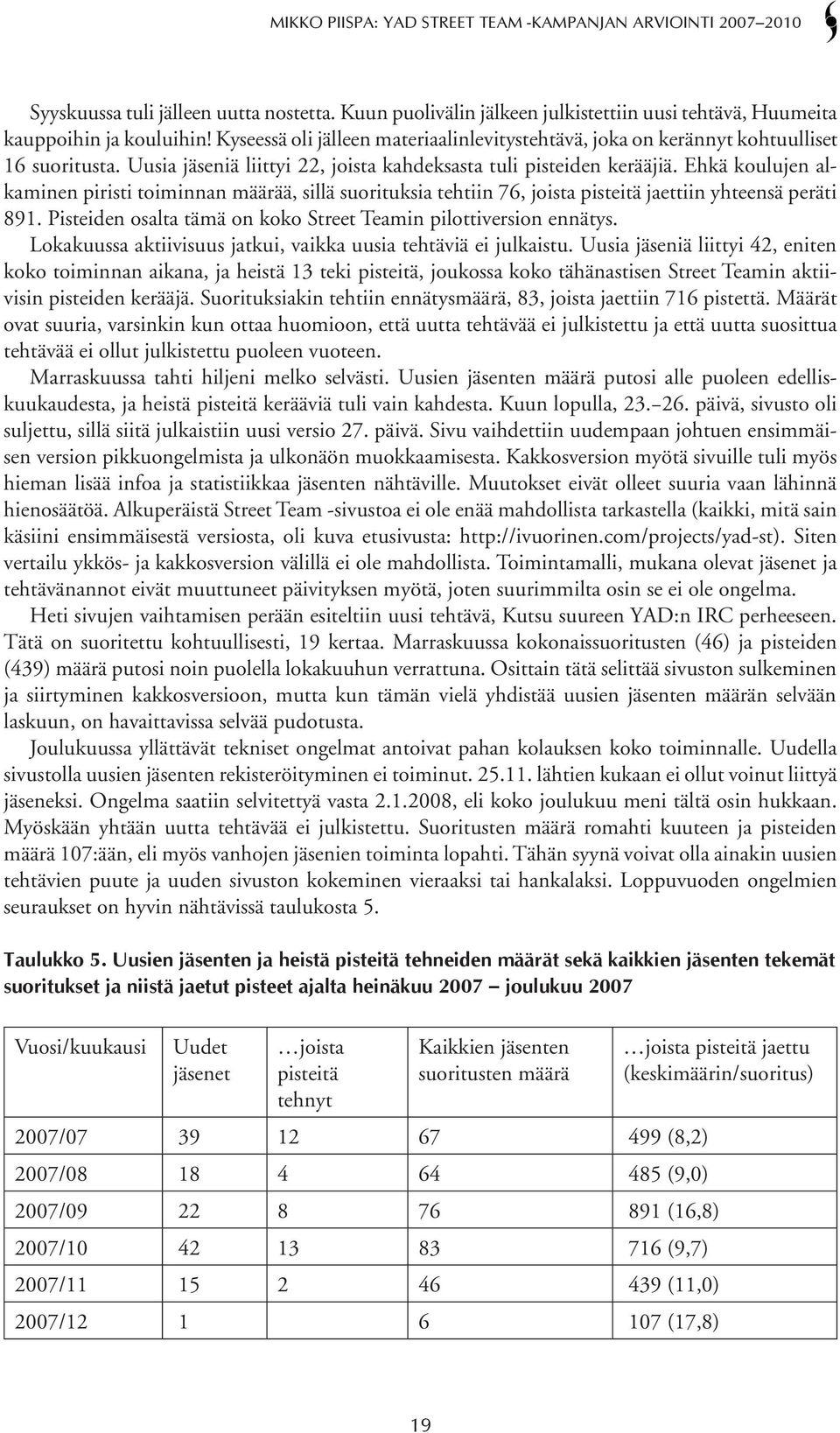 Ehkä koulujen alkaminen piristi toiminnan määrää, sillä suorituksia tehtiin 76, joista pisteitä jaettiin yhteensä peräti 891. Pisteiden osalta tämä on koko Street Teamin pilottiversion ennätys.