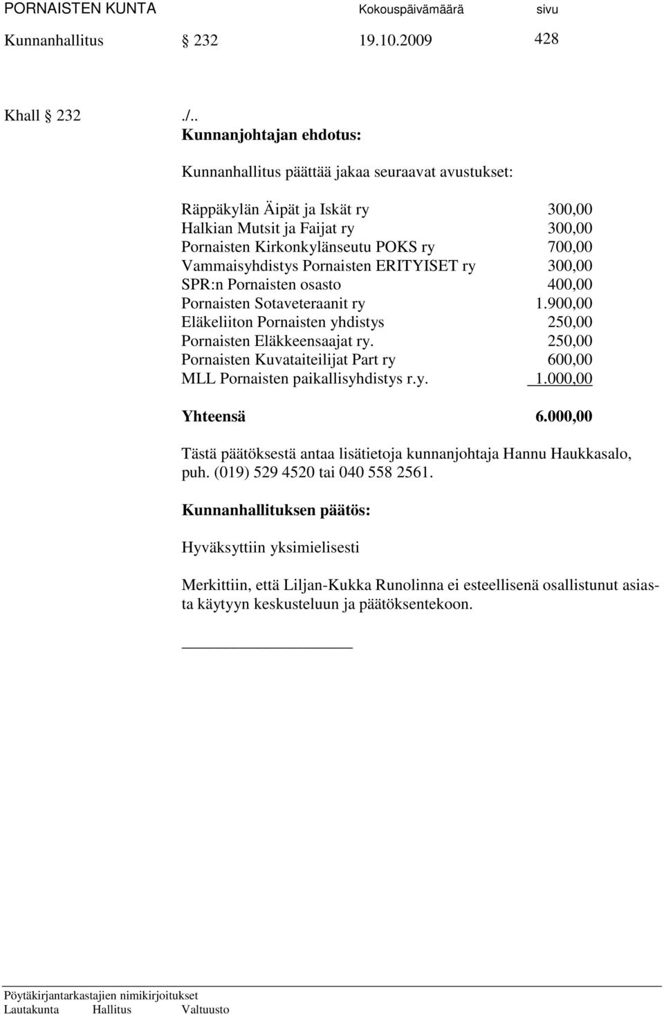 Kirkonkylänseutu POKS ry 700,00 Vammaisyhdistys Pornaisten ERITYISET ry 300,00 SPR:n Pornaisten osasto 400,00 Pornaisten Sotaveteraanit ry 1.