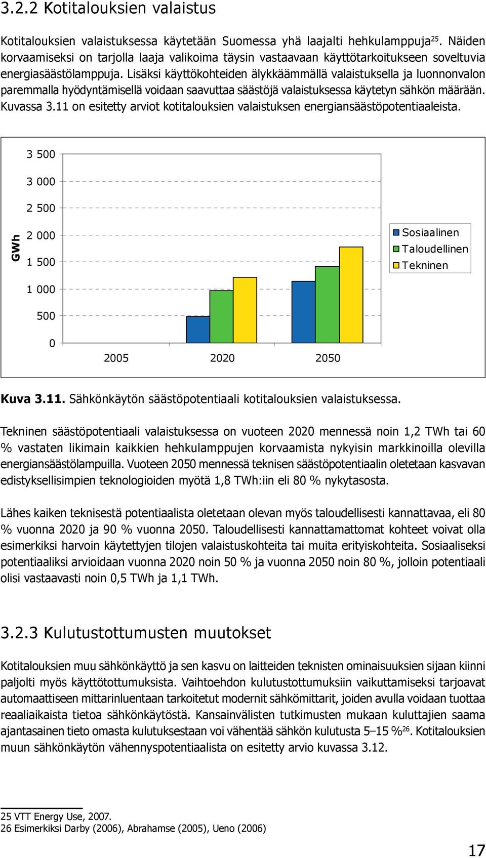 Lisäksi käyttökohteiden älykkäämmällä valaistuksella ja luonnonvalon paremmalla hyödyntämisellä voidaan saavuttaa säästöjä valaistuksessa käytetyn sähkön määrään. Kuvassa 3.