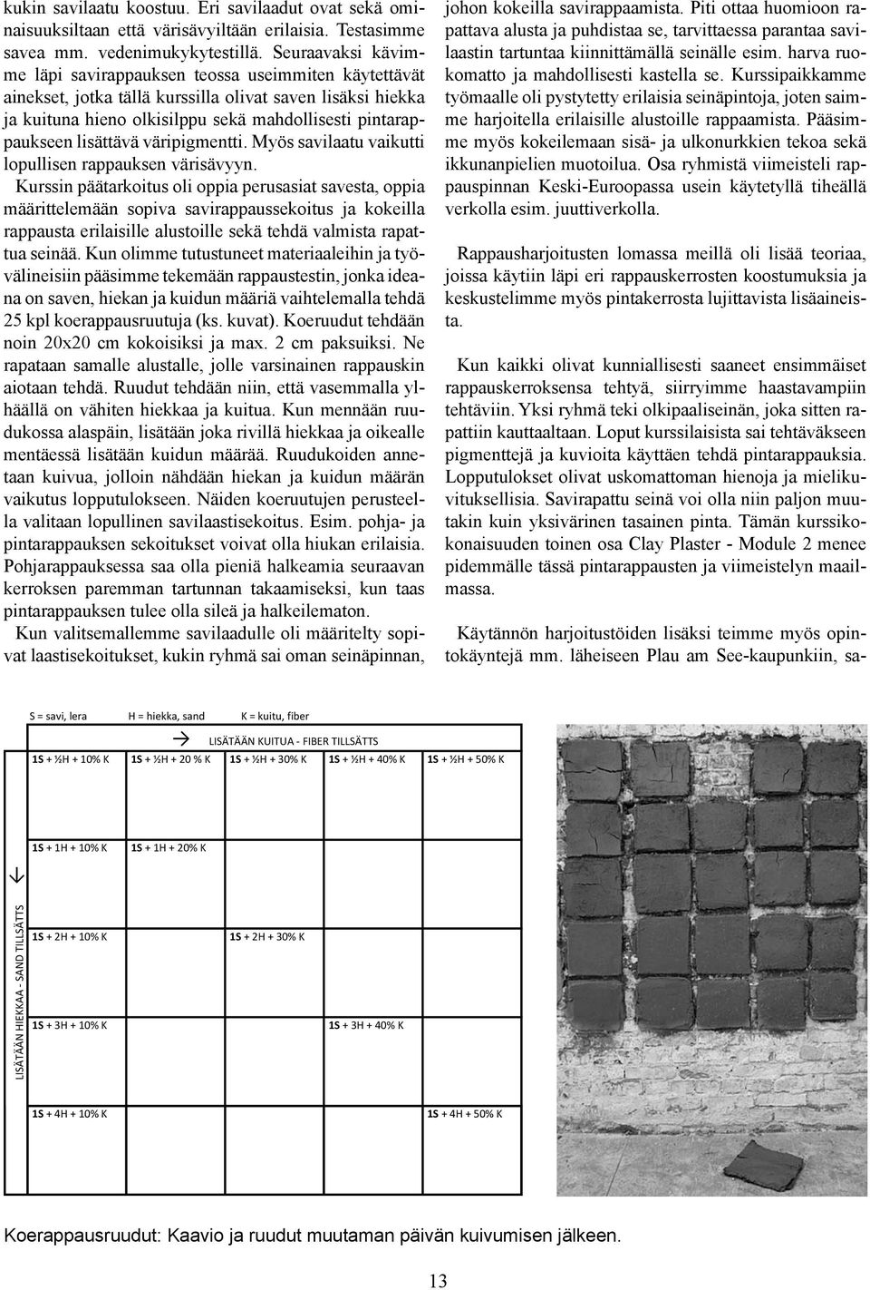 lisättävä väripigmentti. Myös savilaatu vaikutti lopullisen rappauksen värisävyyn.