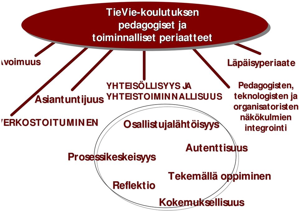 Osallistujalähtöisyys Läpäisyperiaate Pedagogisten, teknologisten ja