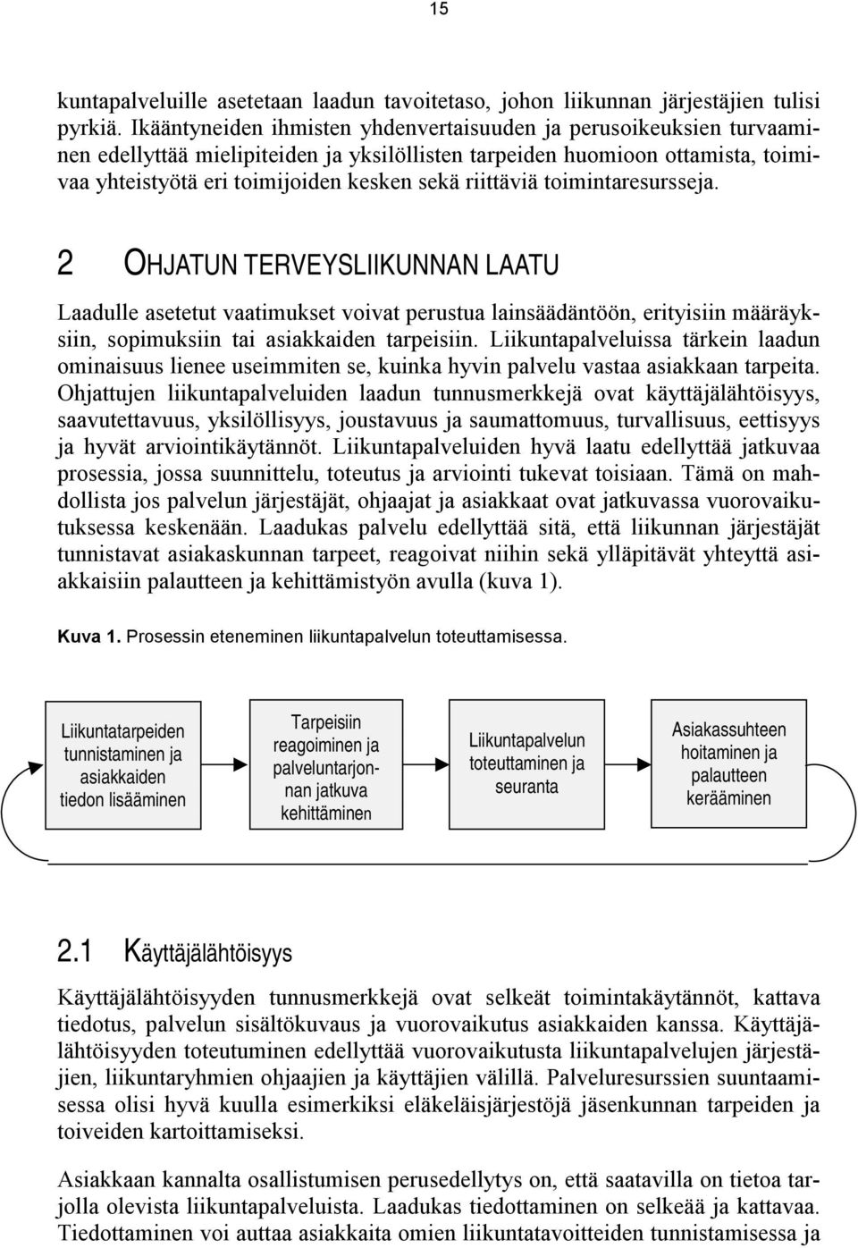 riittäviä toimintaresursseja. 2 OHJATUN TERVEYSLIIKUNNAN LAATU Laadulle asetetut vaatimukset voivat perustua lainsäädäntöön, erityisiin määräyksiin, sopimuksiin tai asiakkaiden tarpeisiin.