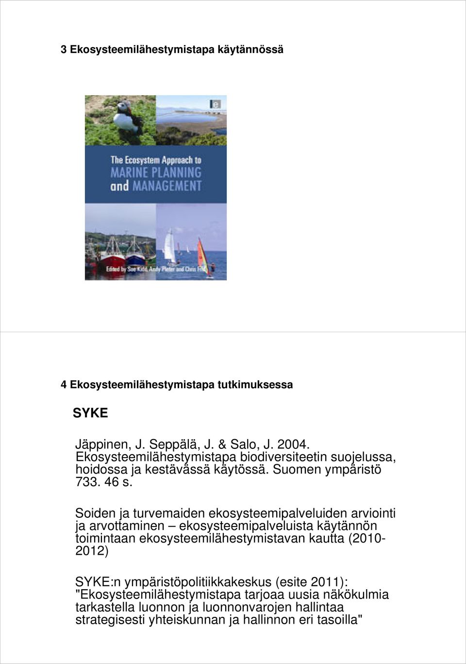 Soiden ja turvemaiden ekosysteemipalveluiden arviointi ja arvottaminen ekosysteemipalveluista käytännön toimintaan ekosysteemilähestymistavan kautta