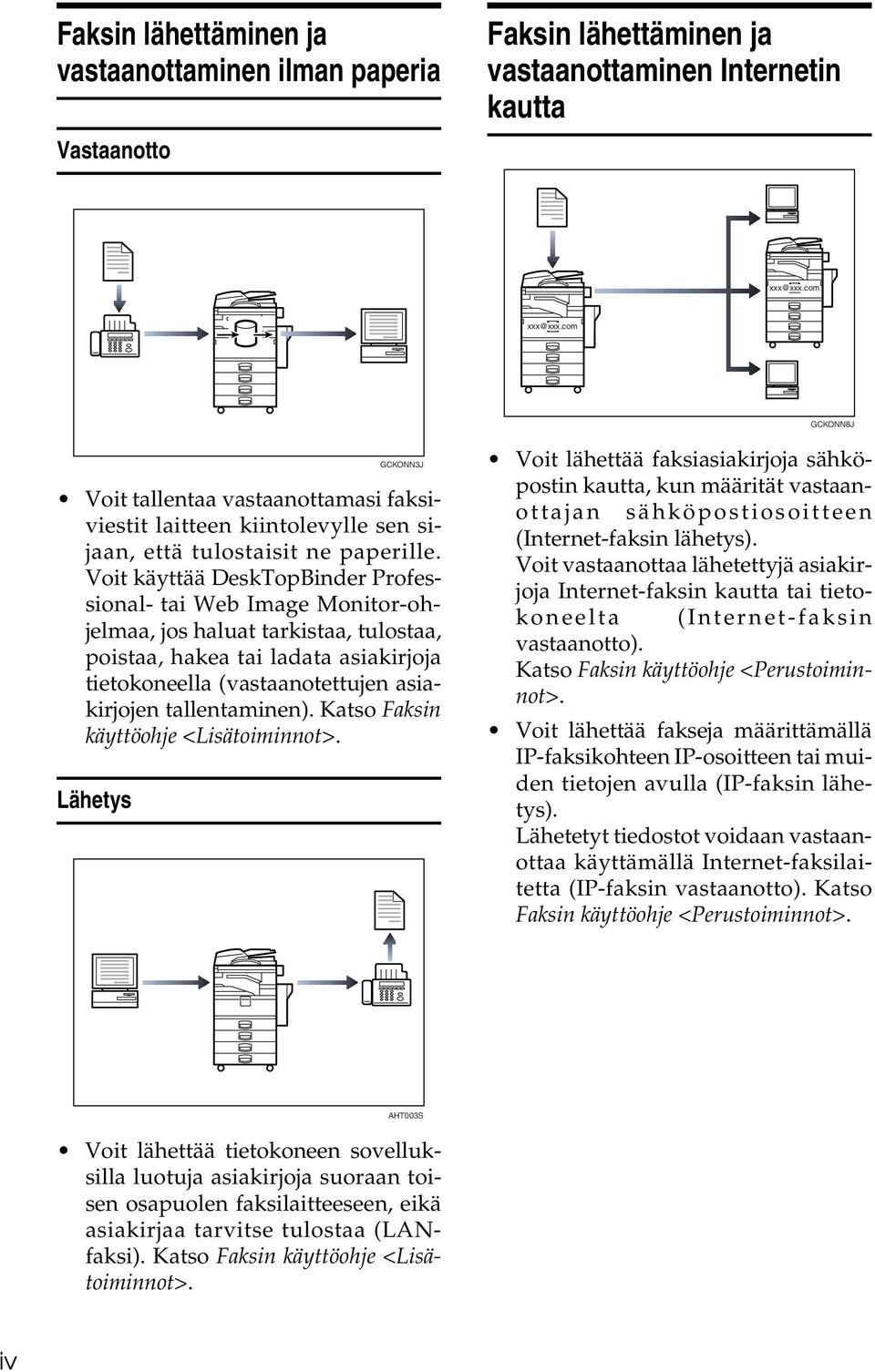 Voit käyttää DeskTopBinder Professional- tai Web Image Monitor-ohjelmaa, jos haluat tarkistaa, tulostaa, poistaa, hakea tai ladata asiakirjoja tietokoneella (vastaanotettujen asiakirjojen