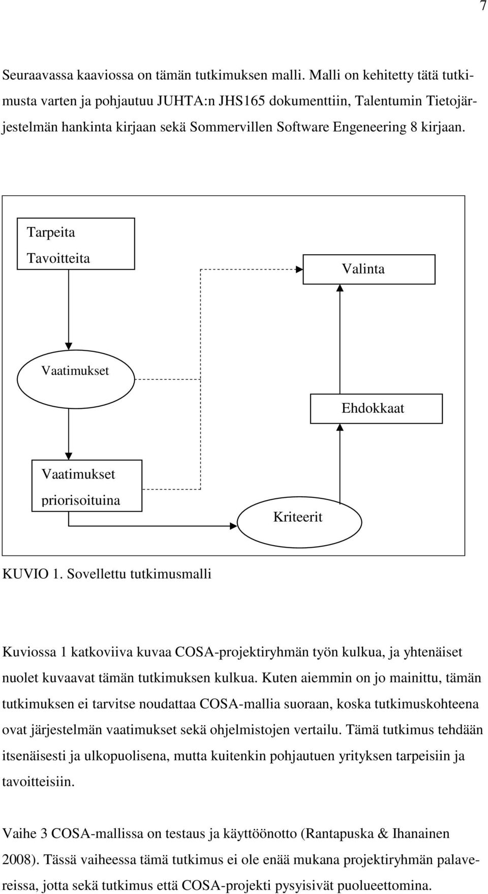 Tarpeita Tavoitteita Valinta Vaatimukset Ehdokkaat Vaatimukset priorisoituina Kriteerit KUVIO 1.