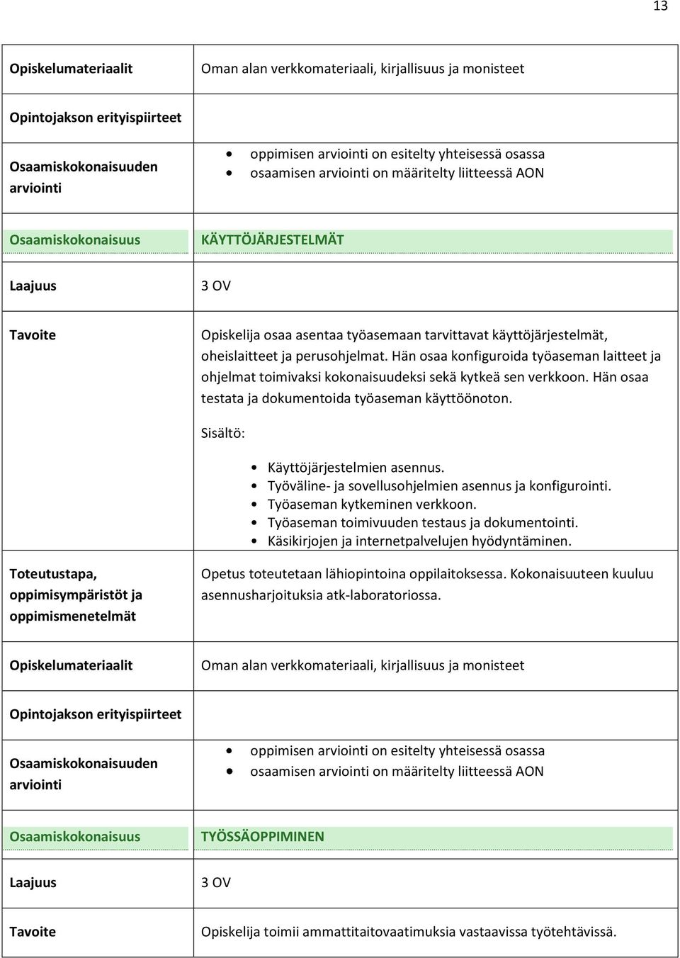 Hän osaa testata ja dokumentoida työaseman käyttöönoton. Sisältö: Käyttöjärjestelmien asennus. Työväline- ja sovellusohjelmien asennus ja konfigurointi. Työaseman kytkeminen verkkoon.