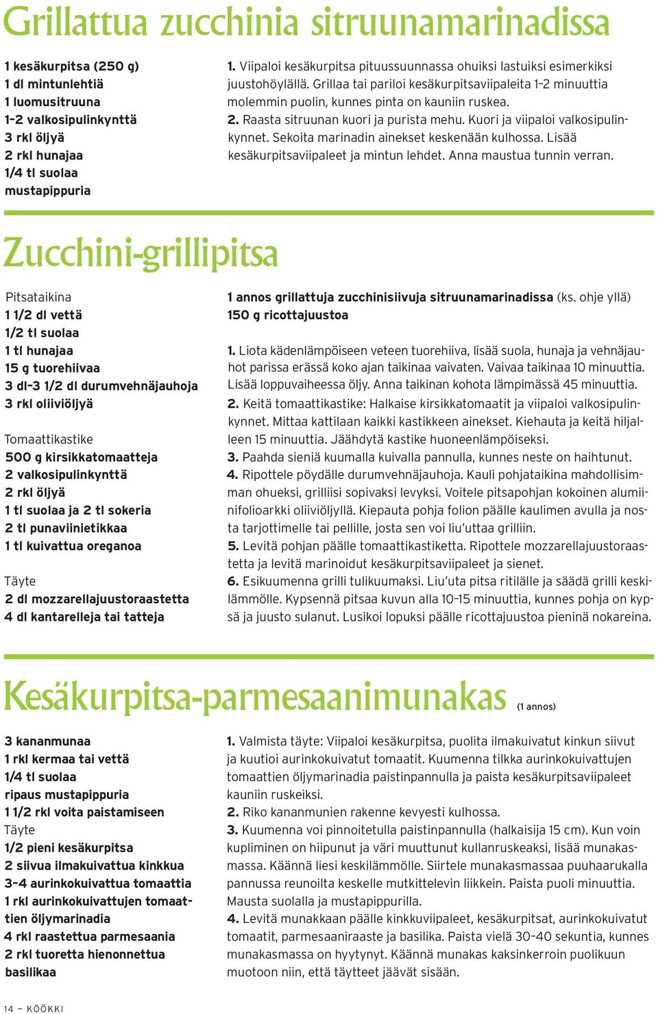 Kuori ja viipaloi valkosipulinkynnet. Sekoita marinadin ainekset keskenään kulhossa. Lisää kesäkurpitsa viipaleet ja mintun lehdet. Anna maustua tunnin verran.