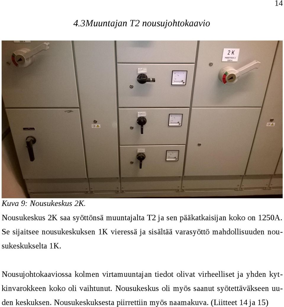 Se sijaitsee nousukeskuksen 1K vieressä ja sisältää varasyöttö mahdollisuuden nousukeskukselta 1K.