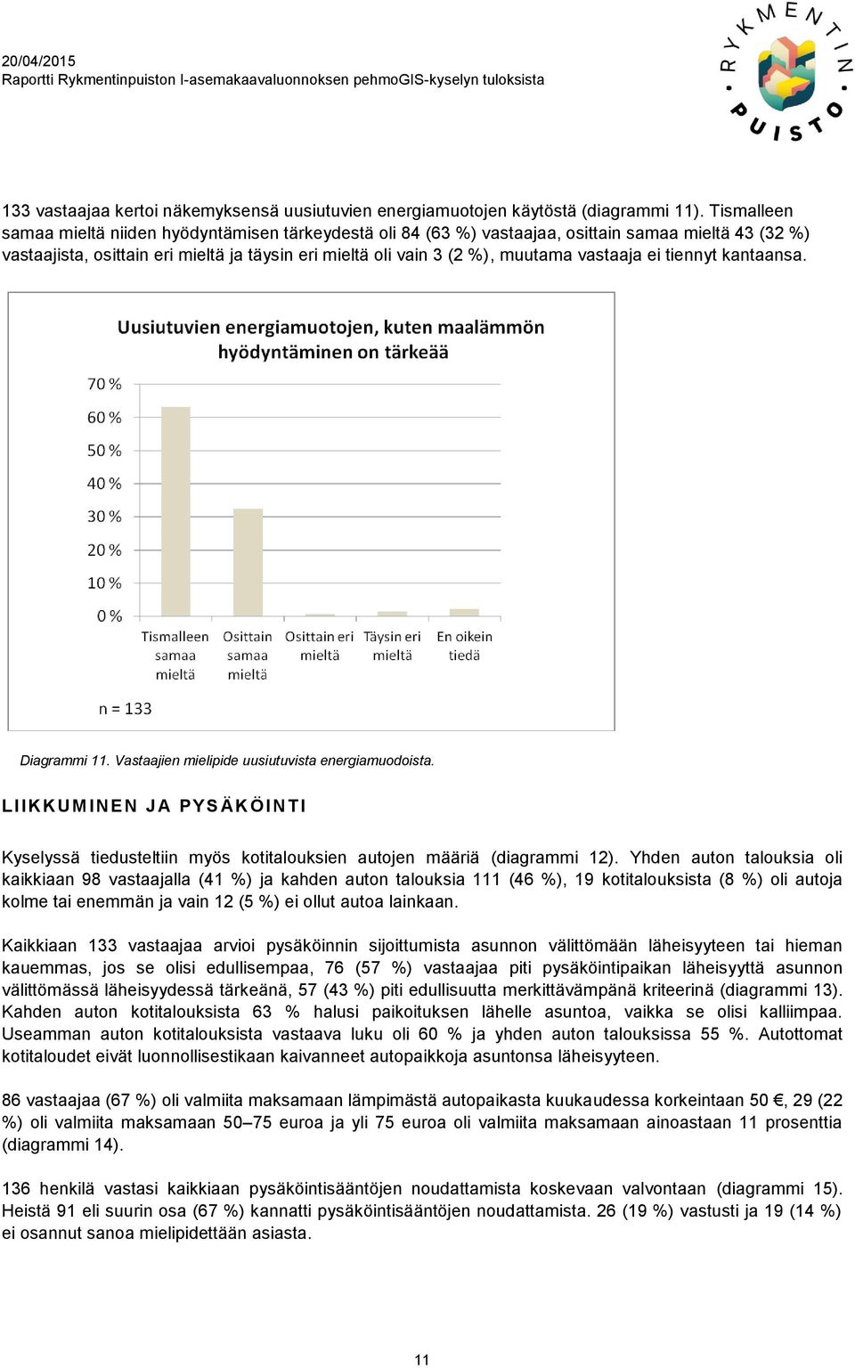 vastaaja ei tiennyt kantaansa. Diagrammi 11. Vastaajien mielipide uusiutuvista energiamuodoista.