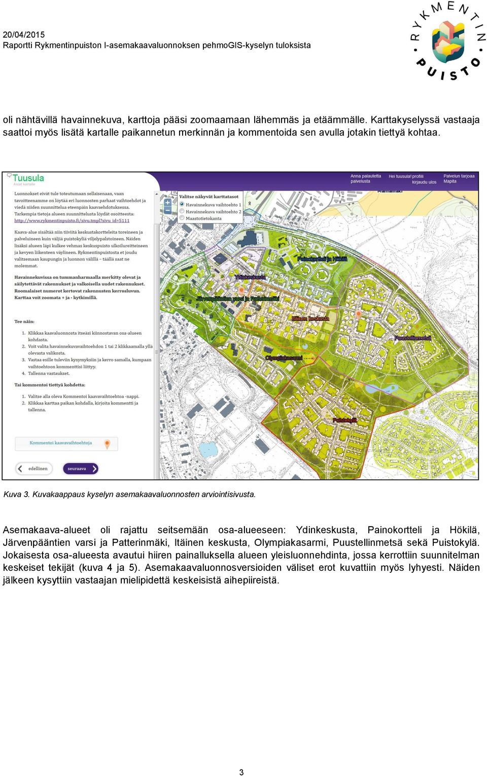 Kuvakaappaus kyselyn asemakaavaluonnosten arviointisivusta.