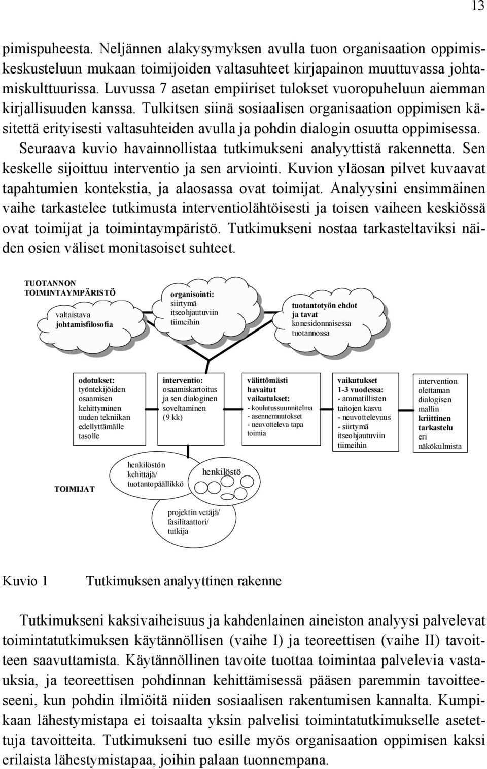 Tulkitsen siinä sosiaalisen organisaation oppimisen käsitettä erityisesti valtasuhteiden avulla ja pohdin dialogin osuutta oppimisessa.