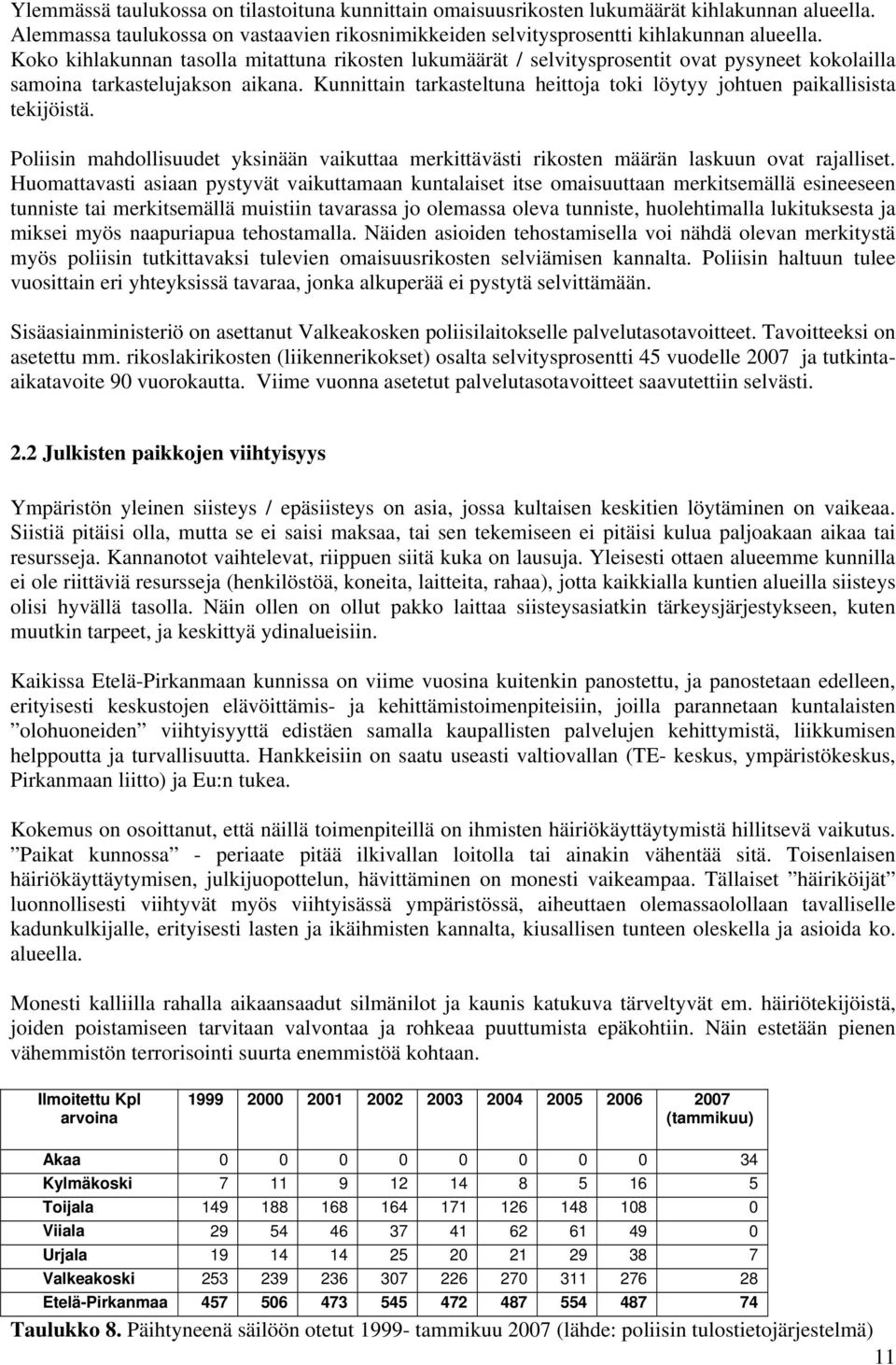 Kunnittain tarkasteltuna heittoja toki löytyy johtuen paikallisista tekijöistä. Poliisin mahdollisuudet yksinään vaikuttaa merkittävästi rikosten määrän laskuun ovat rajalliset.