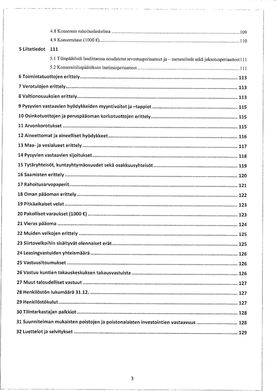 115 10 Osinkotuottojen ja peruspääoman korkotuottojen erittely 115 11 Arvonkorotukset 115 12 Aineettomat ja aineelliset hyödykkeet 116 13 Maa- ja vesialueet erittely 117 14 Pysyvien vastaavien