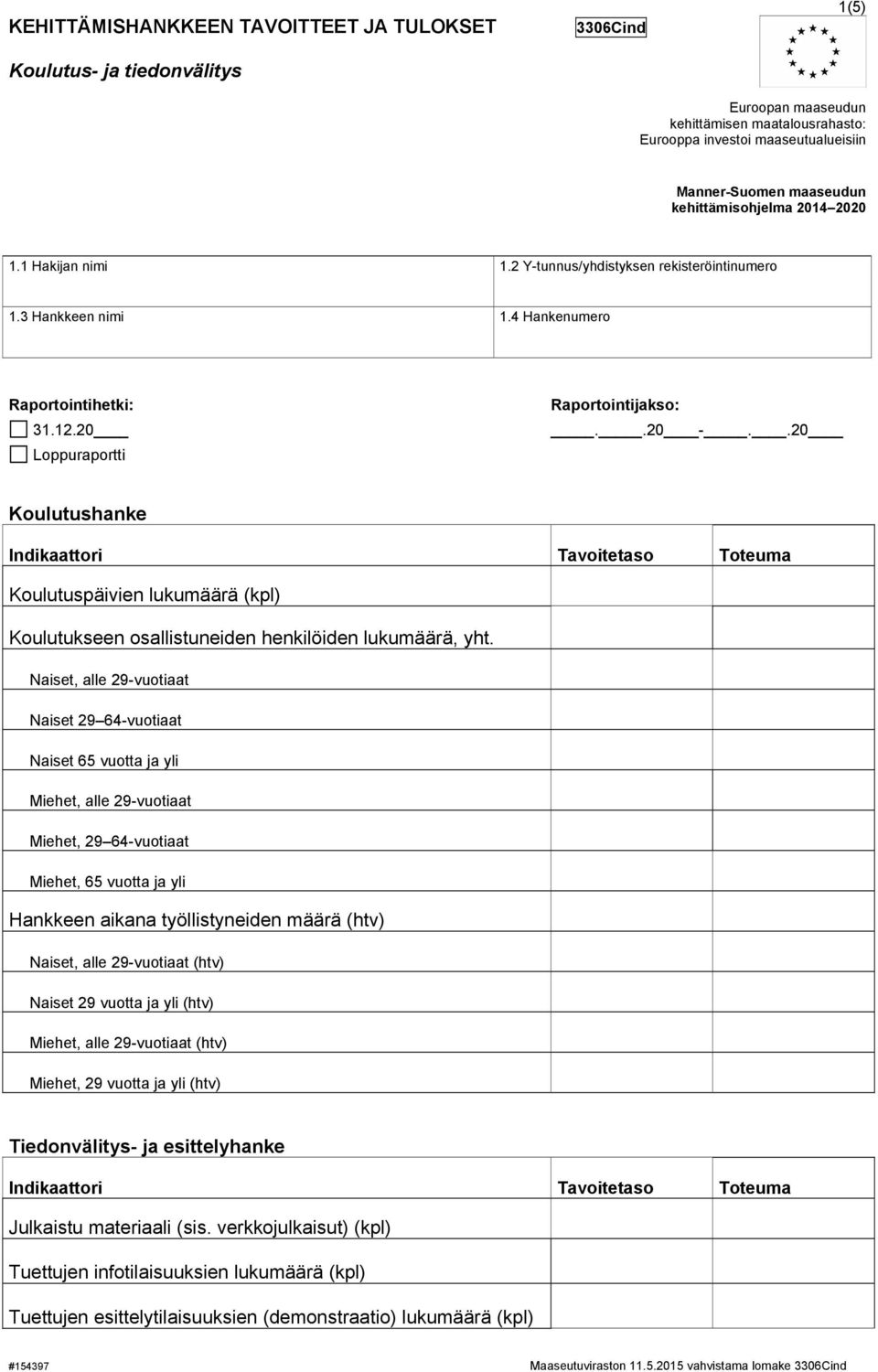 .20 Koulutushanke Indikaattori Tavoitetaso Toteuma Koulutuspäivien lukumäärä (kpl) Koulutukseen osallistuneiden henkilöiden lukumäärä, yht.