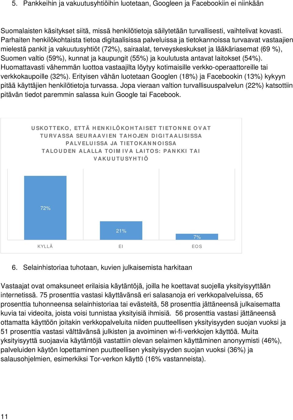 Suomen valtio (59%), kunnat ja kaupungit (55%) ja koulutusta antavat laitokset (54%). Huomattavasti vähemmän luottoa vastaajilta löytyy kotimaisille verkko-operaattoreille tai verkkokaupoille (32%).