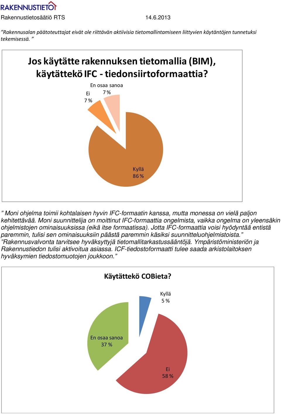 En osaa sanoa Ei 7 % 7 % Kyllä 86 % Moni ohjelma toimii kohtalaisen hyvin IFC-formaatin kanssa, mutta monessa on vielä paljon kehitettävää.