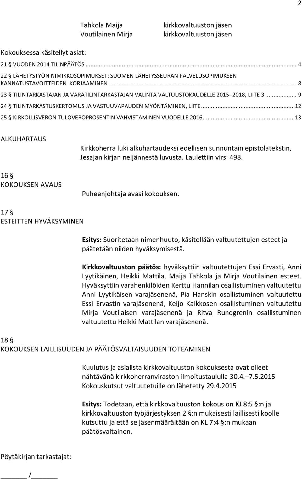 ..12 25 KIRKOLLISVERON TULOVEROPROSENTIN VAHVISTAMINEN VUODELLE 2016.