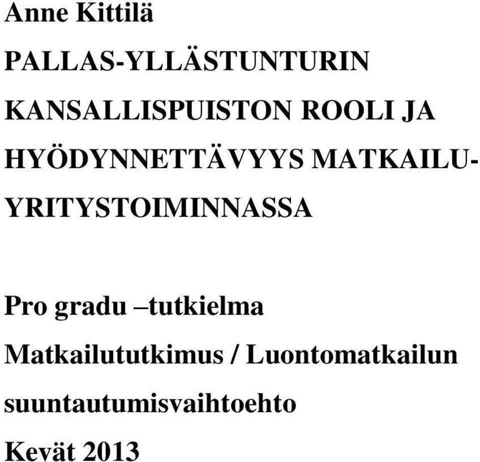 MATKAILU- YRITYSTOIMINNASSA Pro gradu tutkielma