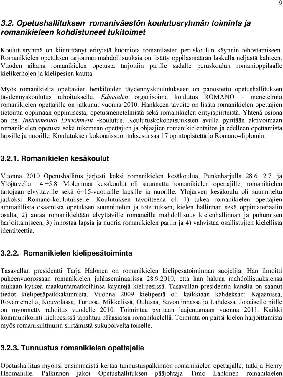 Vuoden aikana romanikielen opetusta tarjottiin parille sadalle peruskoulun romanioppilaalle kielikerhojen ja kielipesien kautta.