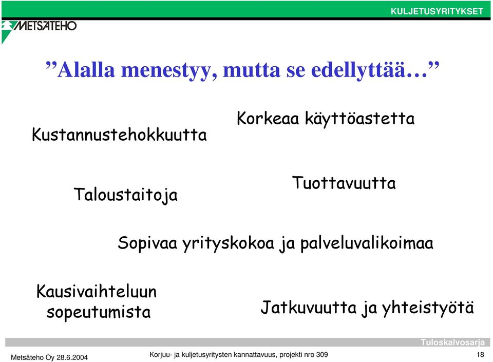 palveluvalikoimaa Kausivaihteluun sopeutumista Jatkuvuutta ja