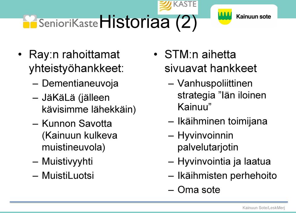 MuistiLuotsi STM:n aihetta sivuavat hankkeet Vanhuspoliittinen strategia Iän iloinen