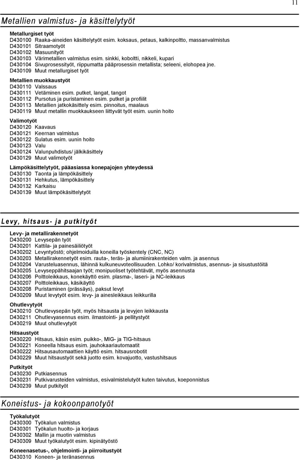 sinkki, koboltti, nikkeli, kupari D430104 Sivuprosessityöt, riippumatta pääprosessin metallista; seleeni, elohopea jne.