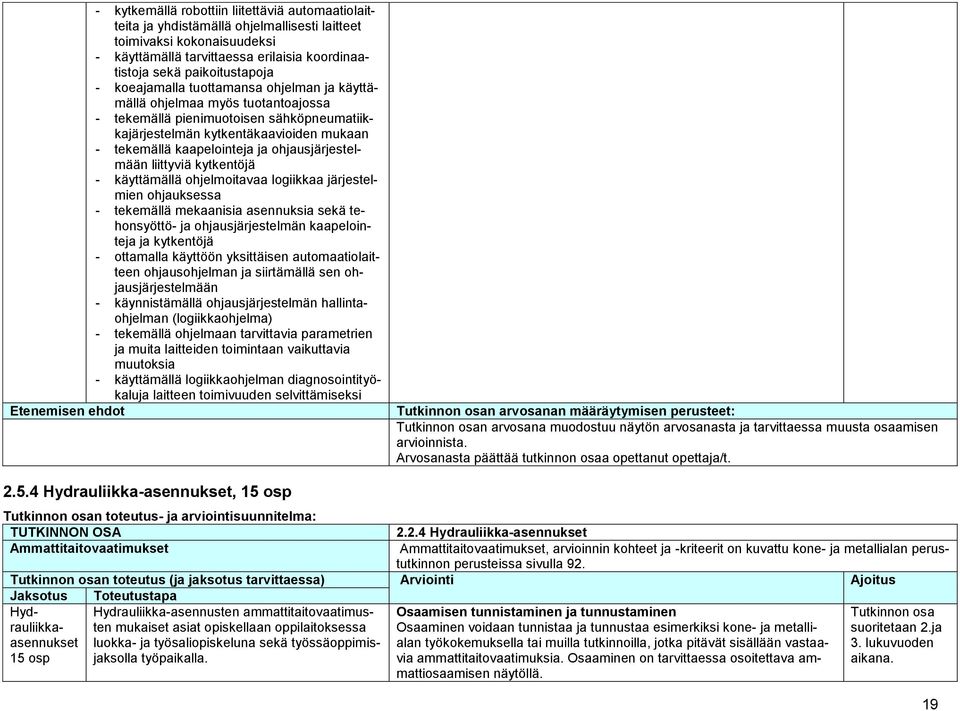 ohjausjärjestelmään liittyviä kytkentöjä - käyttämällä ohjelmoitavaa logiikkaa järjestelmien ohjauksessa - tekemällä mekaanisia asennuksia sekä tehonsyöttö- ja ohjausjärjestelmän kaapelointeja ja