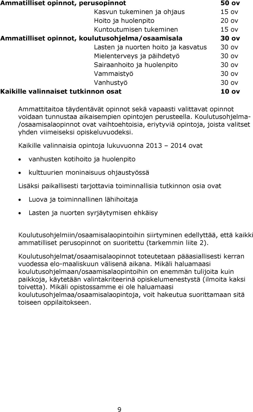 täydentävät opinnot sekä vapaasti valittavat opinnot voidaan tunnustaa aikaisempien opintojen perusteella.