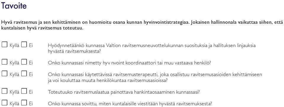 Hyödynnetäänkö kunnassa Valtion ravitsemusneuvottelukunnan suosituksia ja hallituksen linjauksia hyvästä ravitsemuksesta?