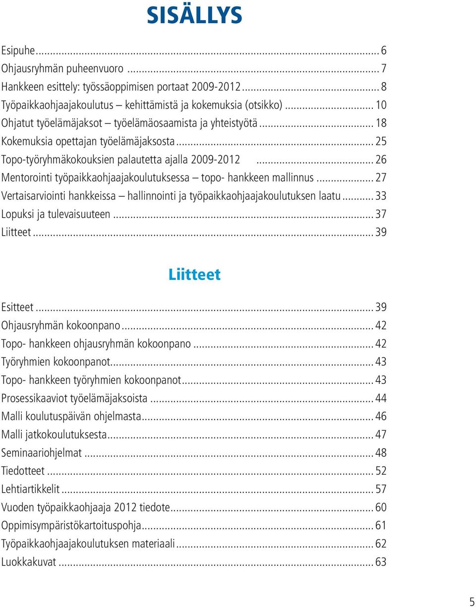 .. 26 Mentorointi työpaikkaohjaajakoulutuksessa topo- hankkeen mallinnus... 27 Vertaisarviointi hankkeissa hallinnointi ja työpaikkaohjaajakoulutuksen laatu... 33 Lopuksi ja tulevaisuuteen.