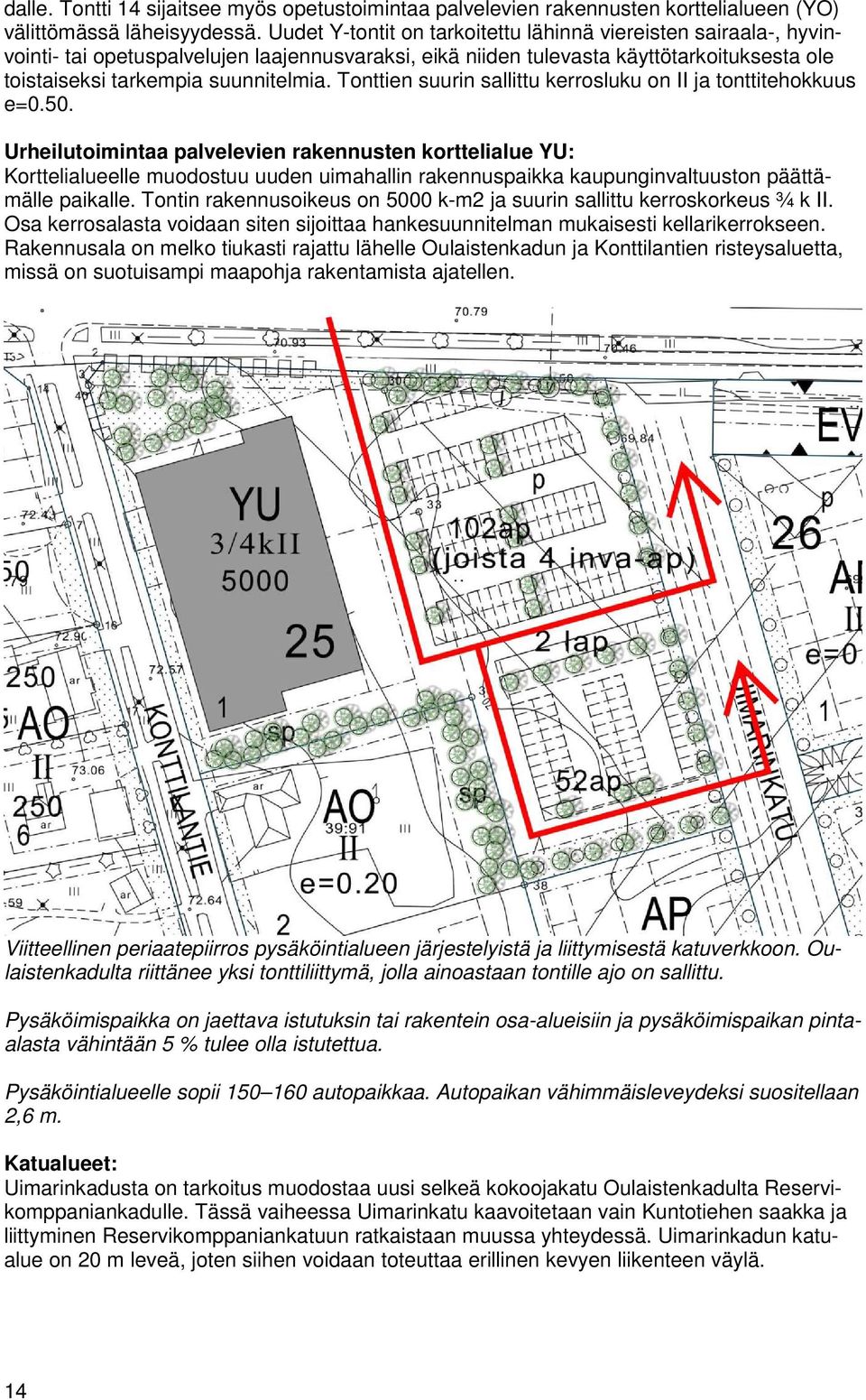 Tonttien suurin sallittu kerrosluku on II ja tonttitehokkuus e=0.50.