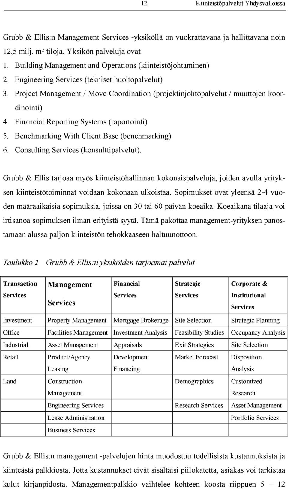 Benchmarking With Client Base (benchmarking) 6. Consulting Services (konsulttipalvelut).