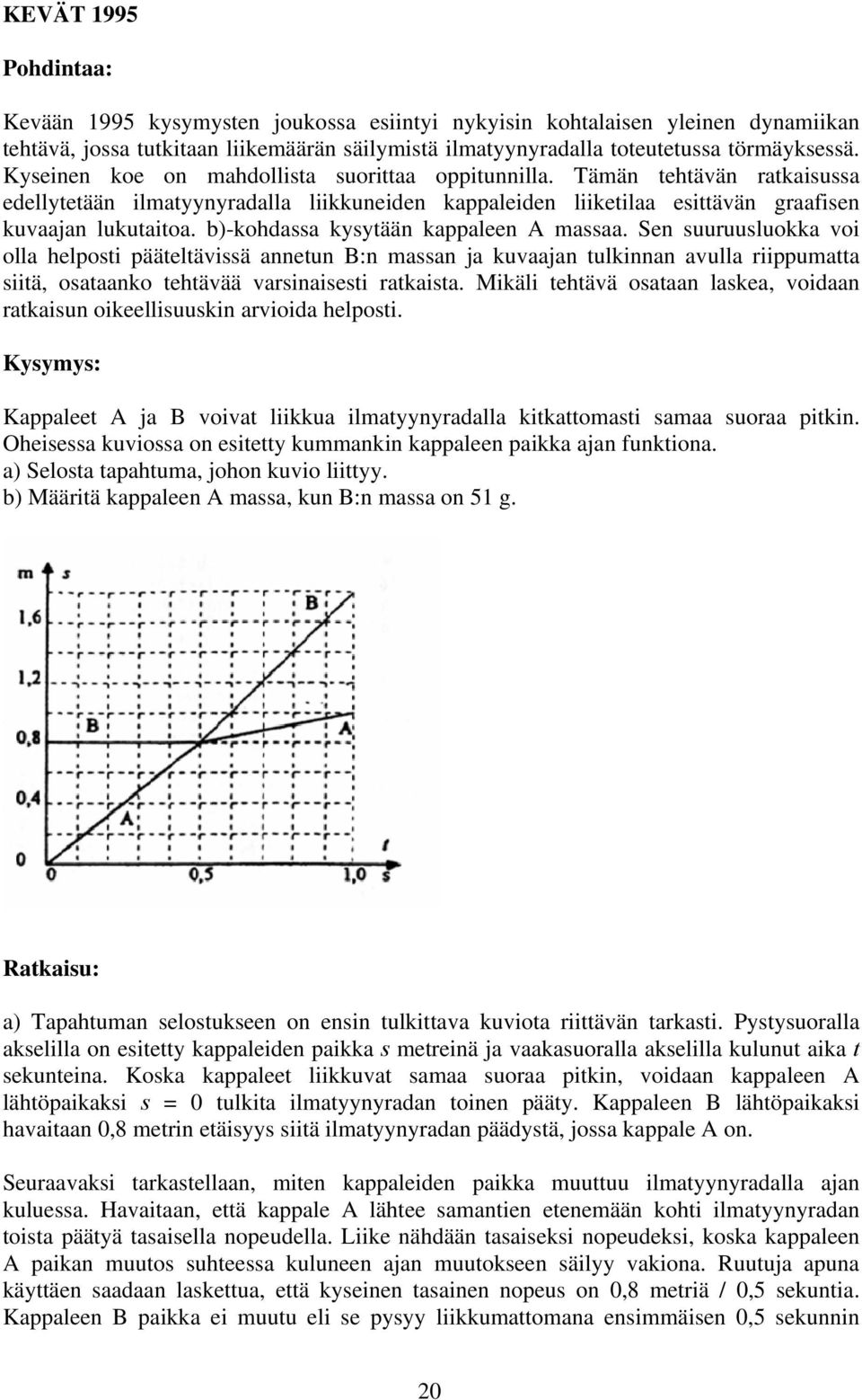 b)-kohdassa kysytään kappaleen A massaa.