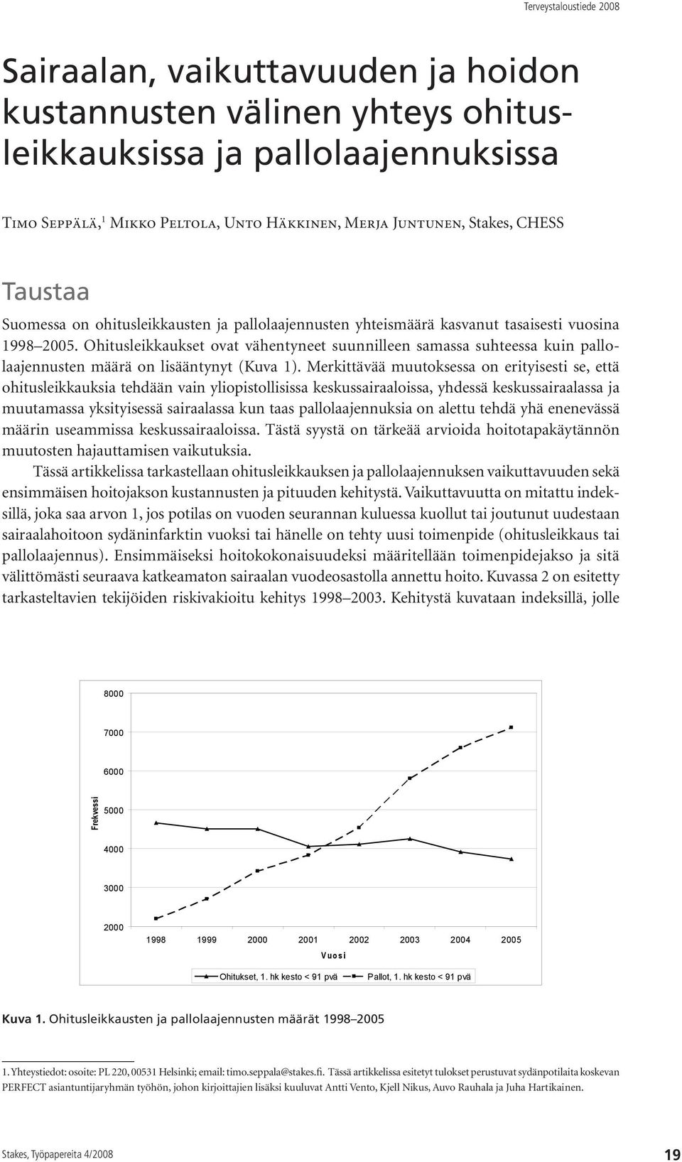 Ohitusleikkaukset ovat vähentyneet suunnilleen samassa suhteessa kuin pallolaajennusten määrä on lisääntynyt (Kuva 1).