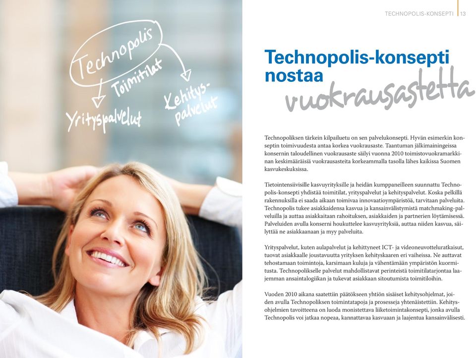 Tietointensiivisille kasvuyrityksille ja heidän kumppaneilleen suunnattu Technopolis-konsepti yhdistää toimitilat, yrityspalvelut ja kehityspalvelut.