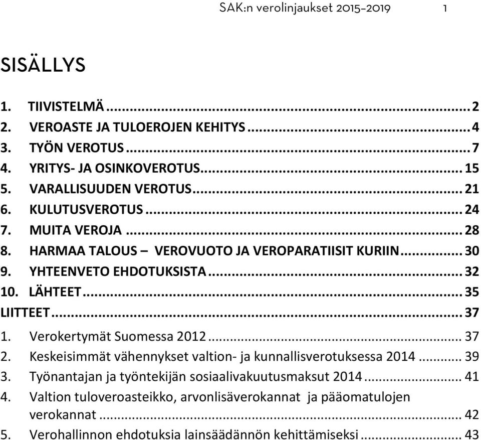 LÄHTEET... 35 LIITTEET... 37 1. Verokertymät Suomessa 2012... 37 2. Keskeisimmät vähennykset valtion- ja kunnallisverotuksessa 2014... 39 3.