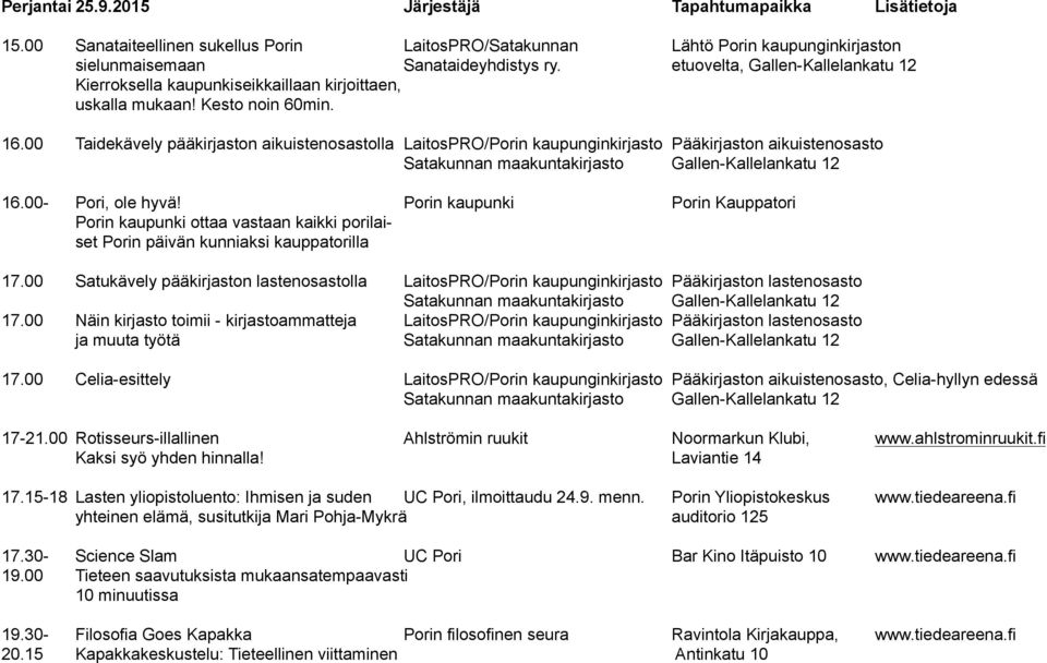 00 Taidekävely pääkirjaston aikuistenosastolla LaitosPRO/Porin kaupunginkirjasto -Pääkirjaston aikuistenosasto 16.00- Pori, ole hyvä!